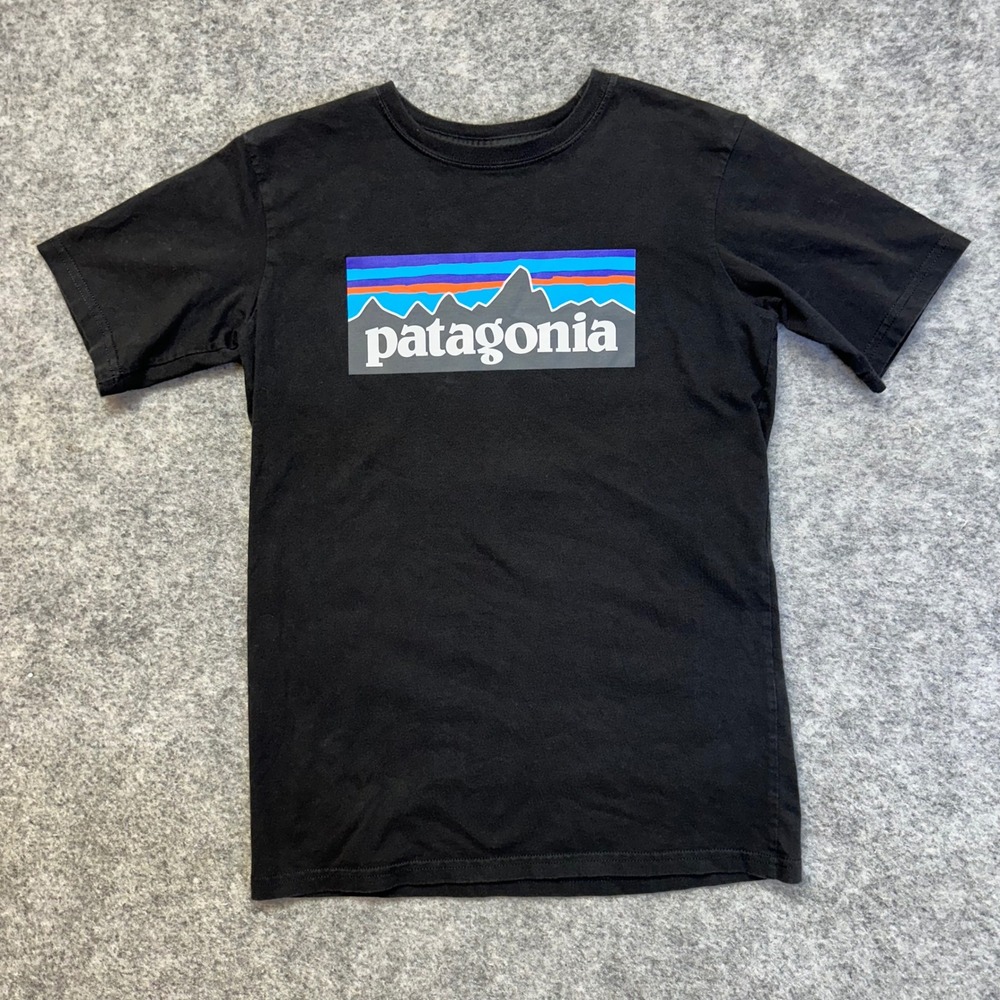 Patagonia T-Shirt Kids Size L 12 Black Fitz Roy Logo Organic Cotton
